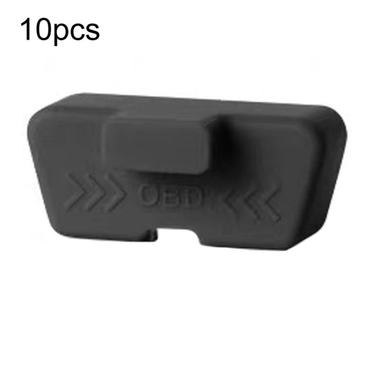 Black silicone OBD diagnostic port cover shield with OBD logo and center notch