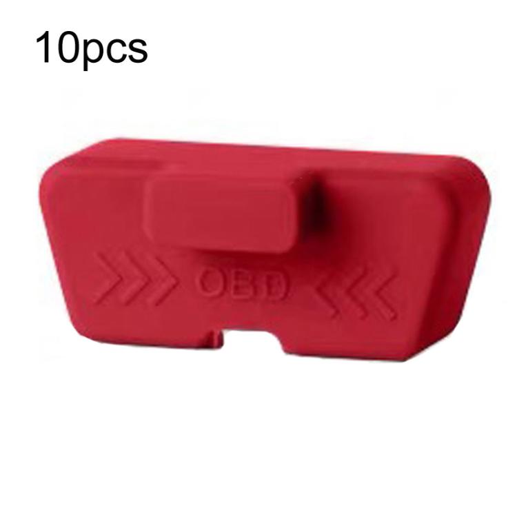Red silicone OBD diagnostic port cover shield with OBD logo and center notch