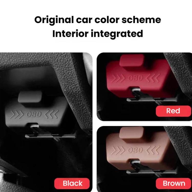 OBD port cover set in black, red, and brown with raised OBD marking