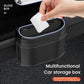 Car trash can side-mounted storage box, black with open lid and tissue holder