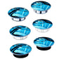 Set of round suction cup mirrors with blue reflective glass and metal/dark bases