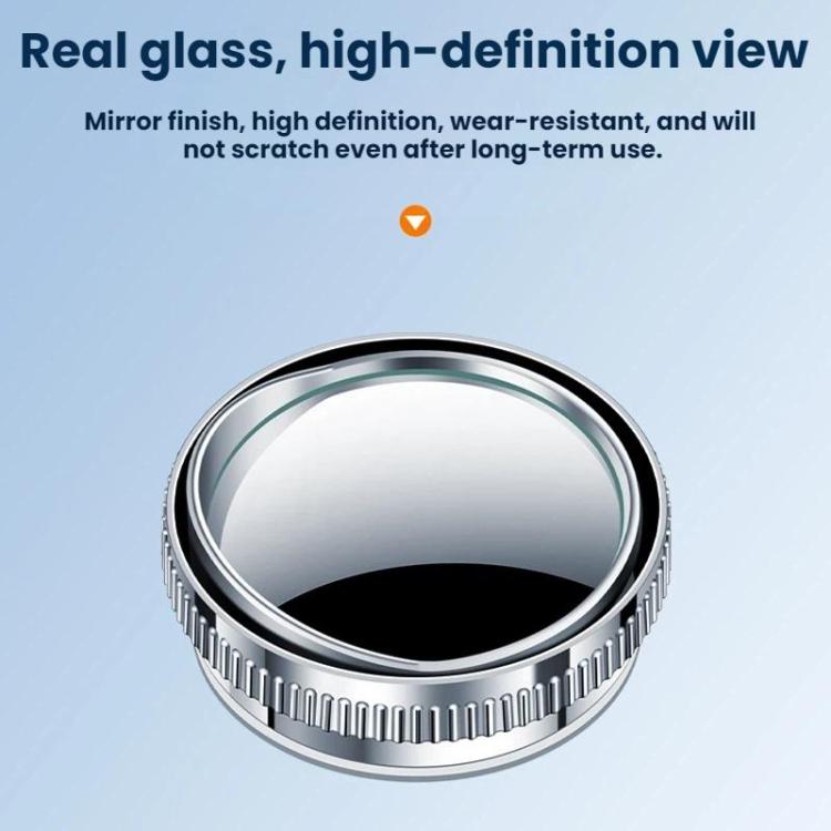 Wide-angle reversing mirror with suction cup and rain guard, silver, close-up