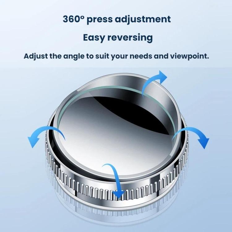 Adjustable wide-angle reversing mirror with suction cup, silver, angled view