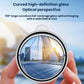 Wide-angle reversing mirror with rain guard, circular black frame and clear glass