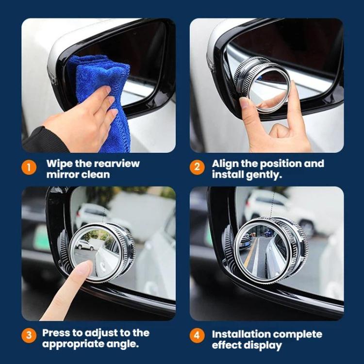 Suction-cup wide-angle reversing mirror showing cleaning and alignment steps