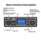Digital audio player module front panel with labeled controls and blue display