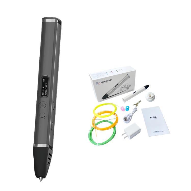 Black 3D printing pen kit with OLED screen and temperature buttons, detachable body