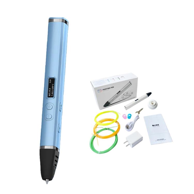 Blue 3D printing pen kit with OLED display and detachable body, temperature control