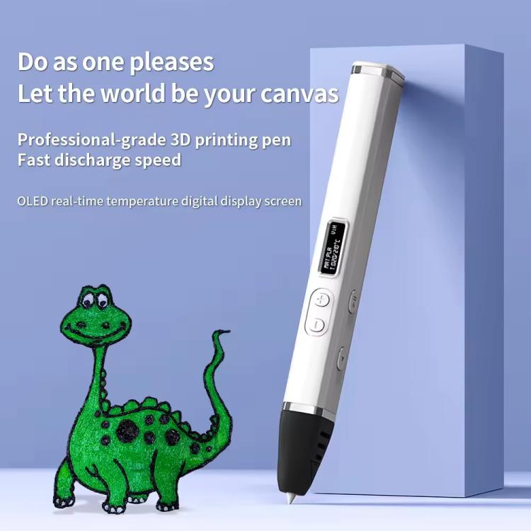 Silver 3D printing pen kit with OLED real-time temperature display and control buttons