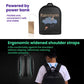 Black backpack with front illuminated LED display panel and carry handle
