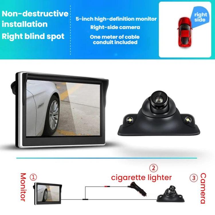 5-inch car monitor display and black reversing camera module with mounting base
