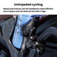 Bottle cage mounted on motorcycle frame with black quick-release bracket