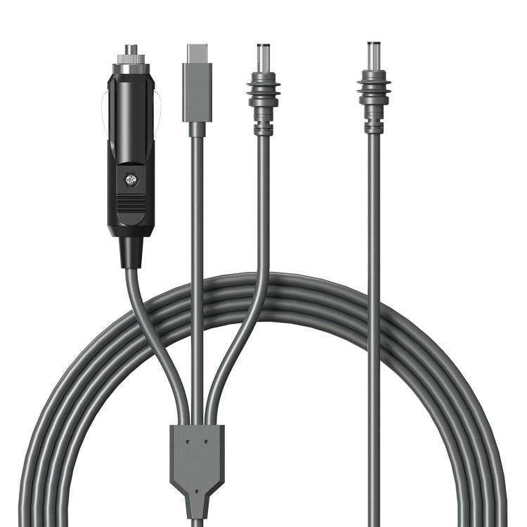 Car charger cable with USB and DC connector ends, gray