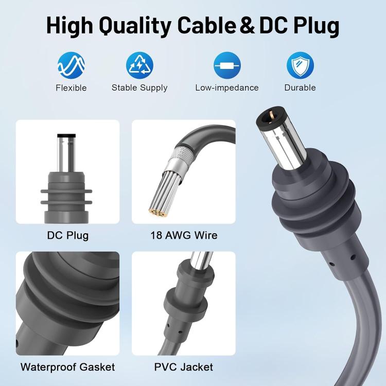 DC power cable with molded connectors and PVC jacket, gray