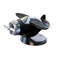 Silver and black solar-powered airplane dashboard ornament with rotating base