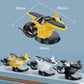 Set of rotating airplane dashboard ornaments in yellow, white, and black with bases