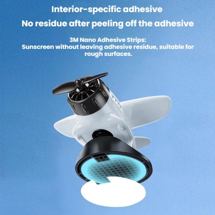 White solar-powered airplane dashboard ornament with black base and solar panel