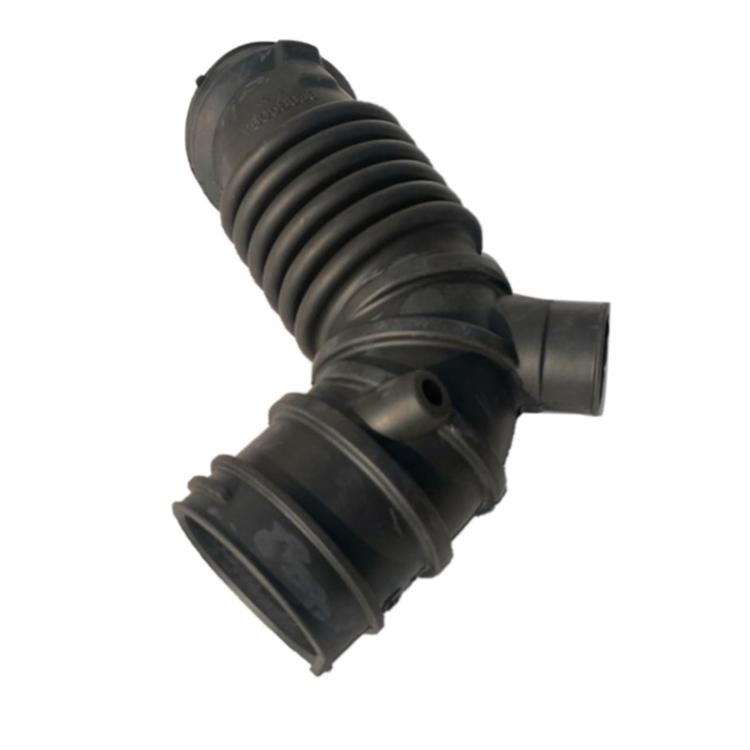 Black corrugated air intake hose with clamp collar and side outlet