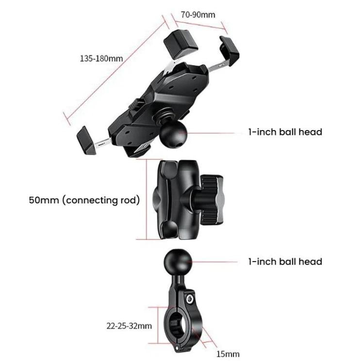 Adjustable ball-head bike phone holder base, black, with clamp and connecting rod