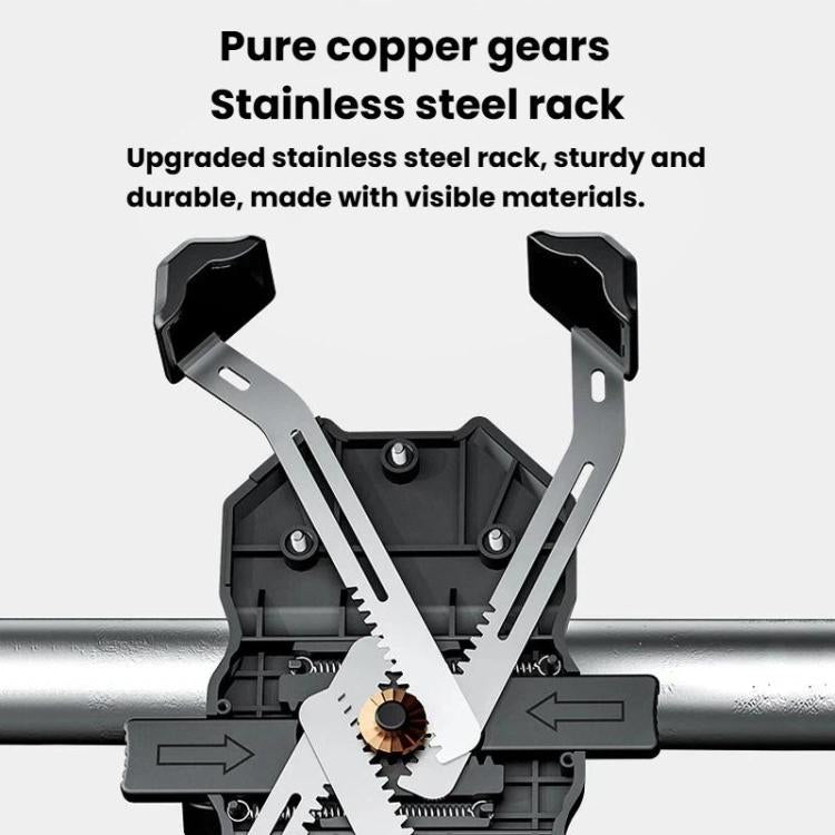 Phone holder base with stainless steel rack and copper gear mechanism