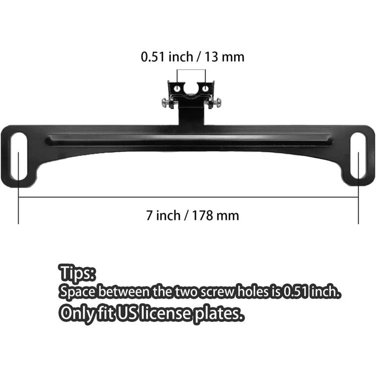 Black metal license plate bracket for reversing camera with 7 in width guide