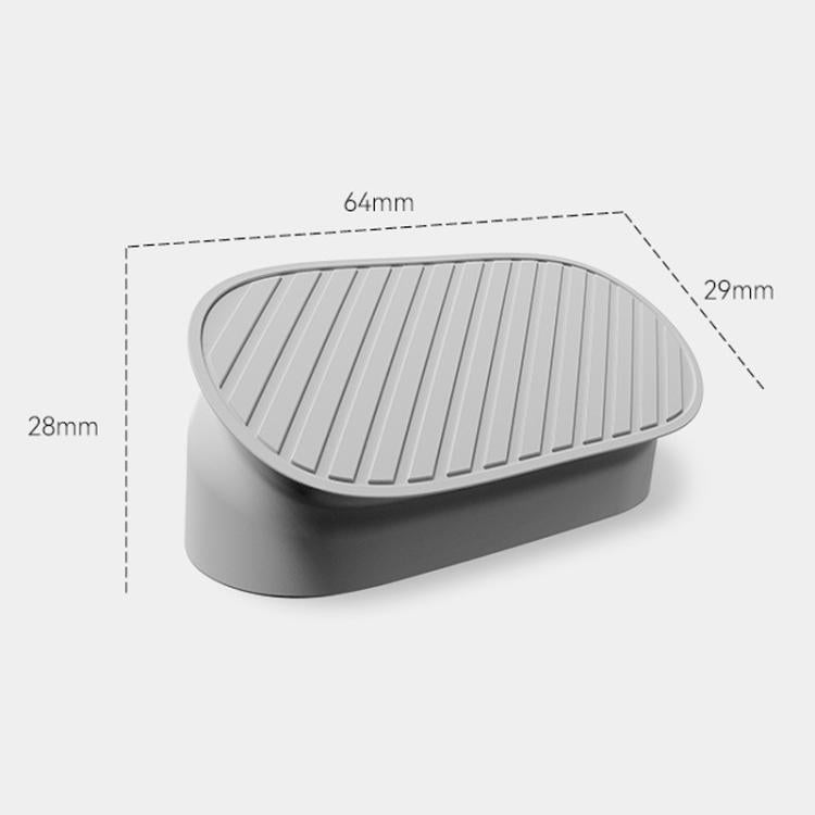 Gray oval silicone hole plug with ribbed top, with size measurements shown