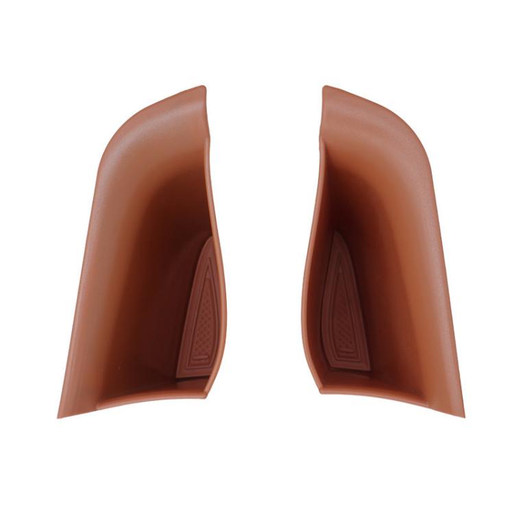 Brown/orange car door armrest storage box insert set, two pieces with textured icon