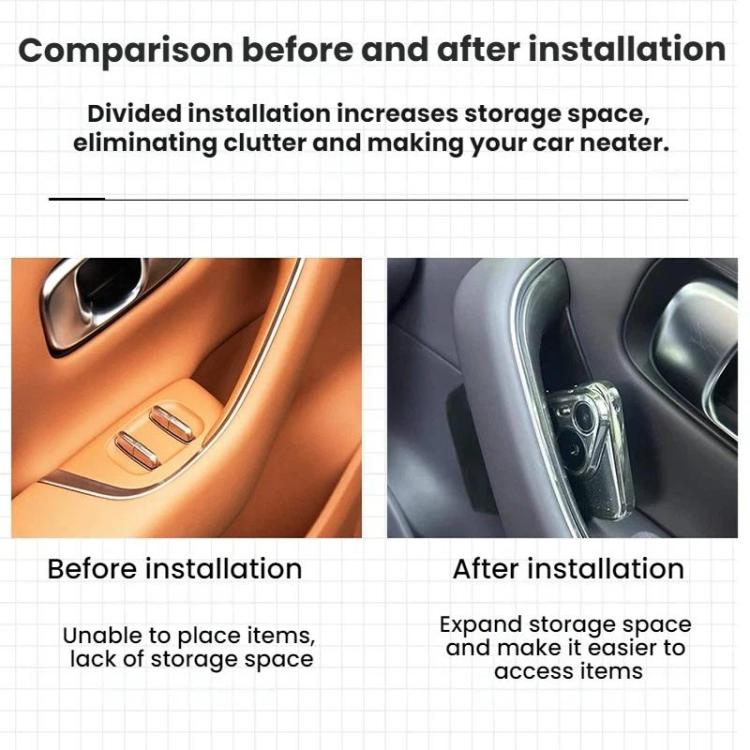 Car door armrest storage box installed in car door, expanded storage access