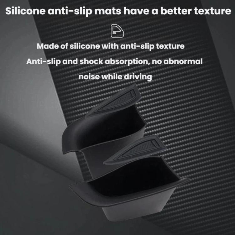 Car door armrest storage box with anti-slip silicone mat, textured surface detail