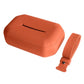 Orange silicone hanging tissue box with adjustable strap and mounting clip