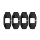 Set of four black silicone door limiter covers with curved body and square window cutout.