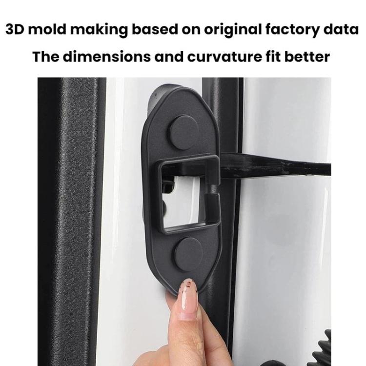 Black silicone door limiter cover with finger pointing, installed on car door