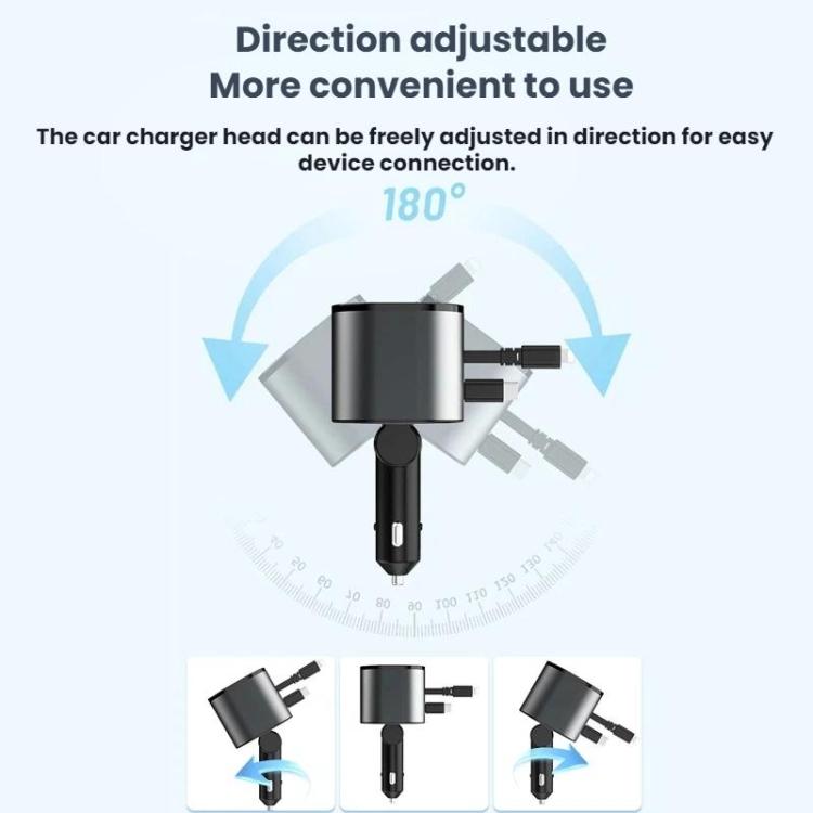 Car charger adapter with adjustable rotating head and multiple charging connectors