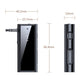 Black car AUX Bluetooth adapter with side buttons, audio plug, and size diagram