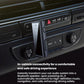 Car AUX Bluetooth adapter plugged into dashboard AUX port, black with display