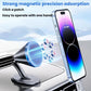 Car dashboard magnetic phone holder with curved arm holding a smartphone