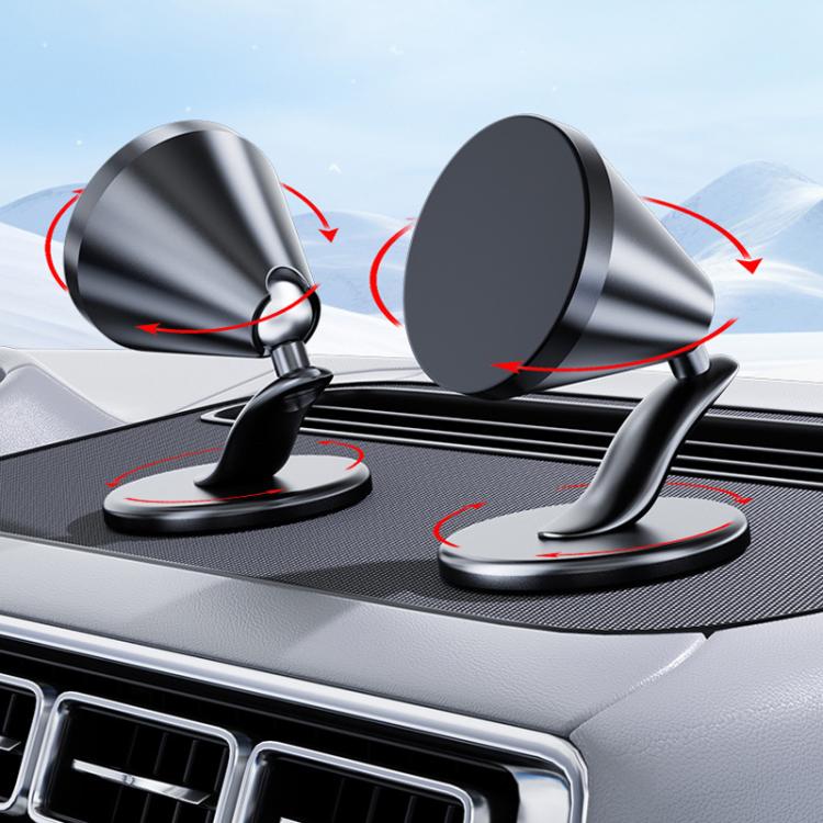 Two black dashboard magnetic phone holders with rotating bases and adjustable arms