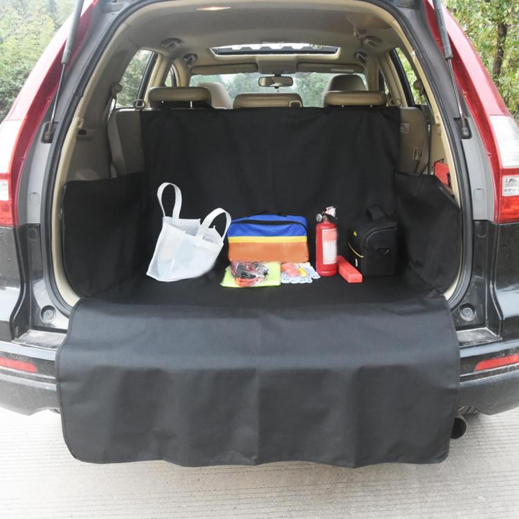 Black SUV trunk pet mat with front opening and raised protective sides