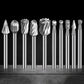 Assorted rotary carving bits with different head shapes on metal shanks