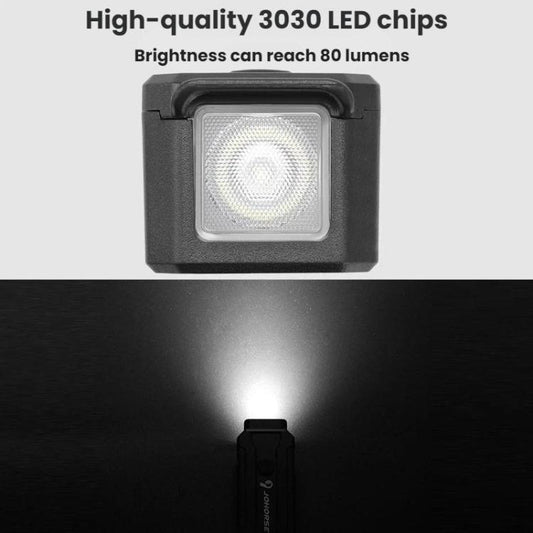 Black bicycle headlight with square LED lens and bright illuminated output