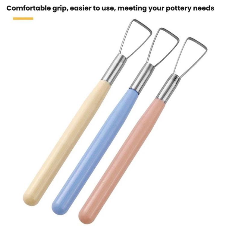 Set of three clay sculpting tools with metal loop tips and pastel beige, peach, and blue grips