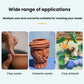 Three-panel display of clay and ceramic artwork created with sculpting tools