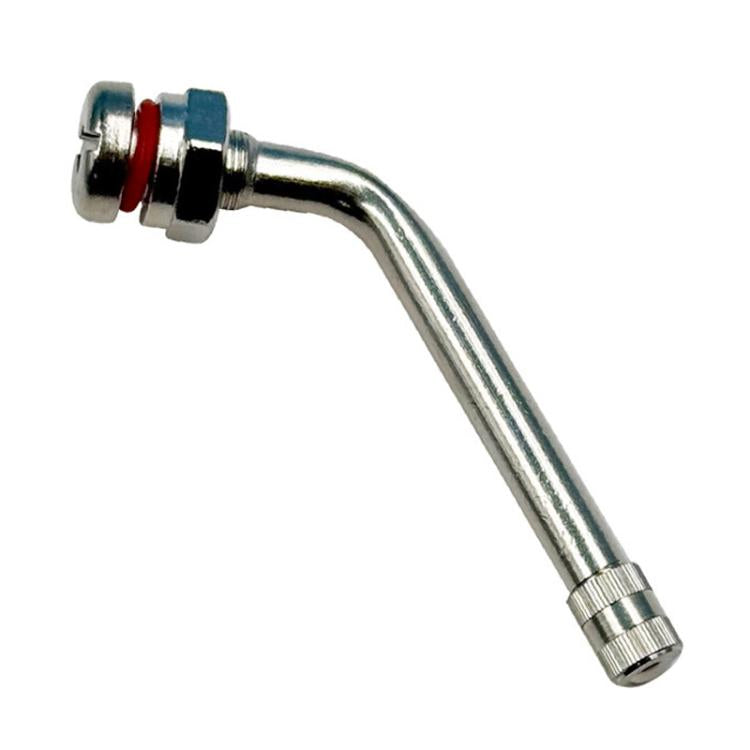 Straight tubeless tire valve with metal stem and red/blue gasket