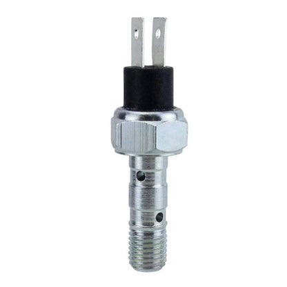 Hydraulic brake sensor switch with mounting pins and metal threaded body