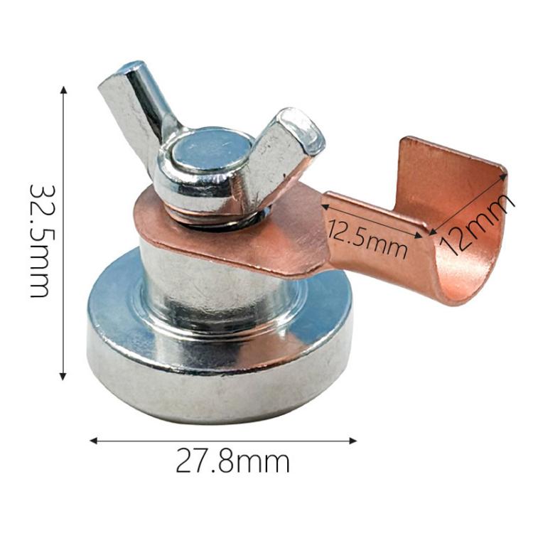 Magnetic grounding clamp with copper U-shaped contact and wing-style fasteners