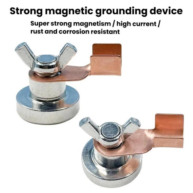Magnetic grounding clamp set with copper contacts and steel magnet bases