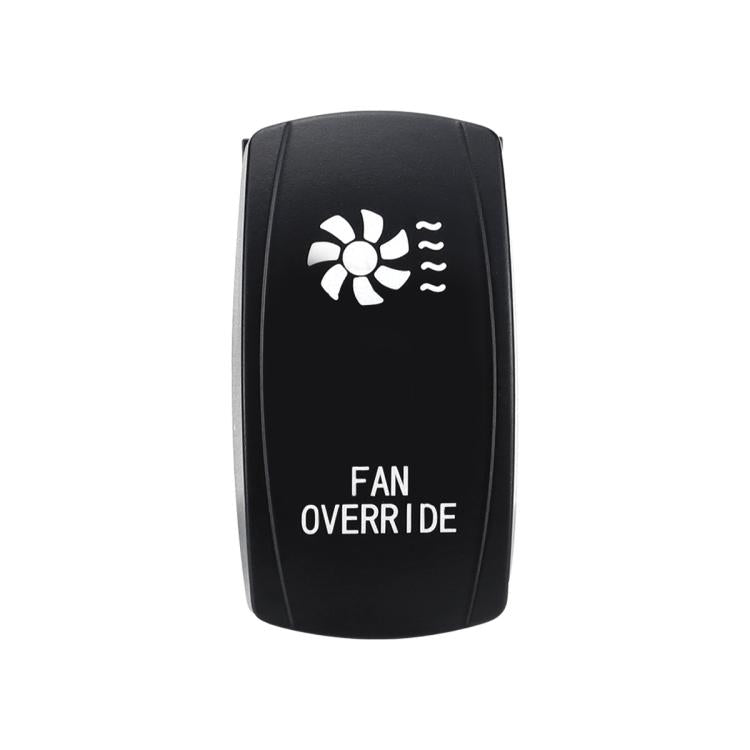 Black rocker fan override switch with fan icon and indicator markings