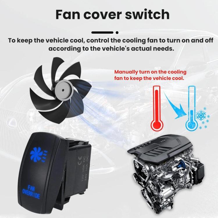 Black cooling fan cover override switch with fan symbol