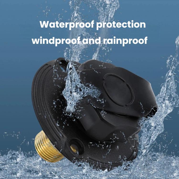 Black inlet water check valve with brass threaded fitting and dust cover
