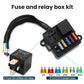 Fuse and relay box kit with braided wiring harness and colorful fuse caps